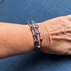 David Yurman three cord silver bracelet with stones